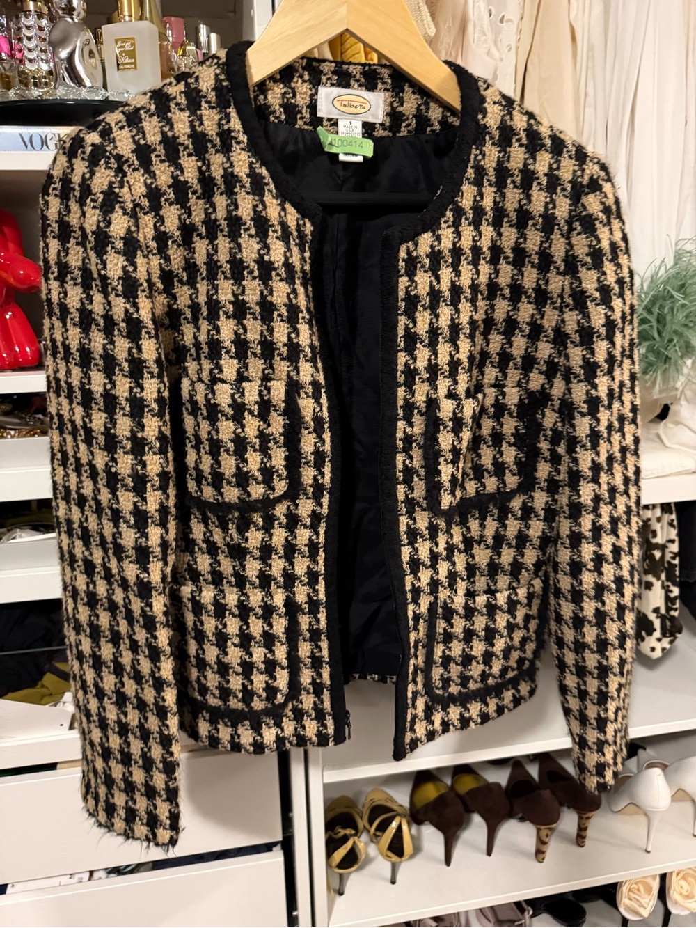 Talbots Black and Cream Houndstooth Tweed Jacket